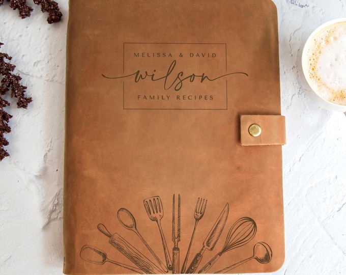 Personalized Recipe Book Leather CookBook Recipe Binder Family Heirloom Housewarming Bridal Shower Gift Wedding Gift for Couple Christmas