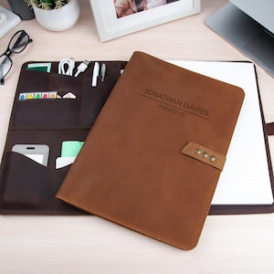 Executive Leather Portfolio, Personalized A4/A5 Business Padfolio with Refillable Notepad