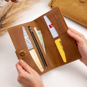 Women Leather Wallet Purse Zipper Personalized Wallet for Women, Leather Clutch Womens Wallet Custom Gift for Women Mom Sister Wife