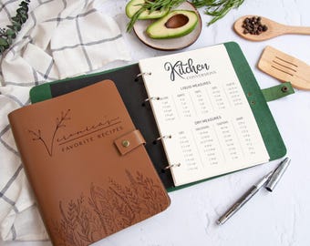 Personalized recipe book | custom cookbook | family recipes | blank cook book | floral leather recipe book binder | birthday gift for mom