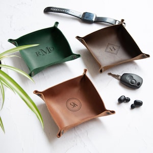 Bandeja de manobrista de couro personalizada, Catchall personalizado, presente para pai, presente de dia dos pais, presente de aniversário para marido ou esposa, prato de anel masculino