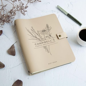 Livro de Receitas Personalizado em Branco, Caderno de Receitas Personalizado, Livro de Receitas de Família em Couro, Presente Exclusivo para o Dia das Mães