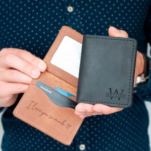 Tarjetero de cuero con ventana para identificación, billetera pequeña de cuero para identificación para hombres y mujeres, tarjetero de cuero personalizado, billetera para tarjetas de crédito, regalo de viaje