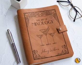 Personalized Cocktail Recipe Book Mixology Book Barware Cocktail Gifts Bartender Journal Leather Cocktail Binder Bar Book Cocktail Journal