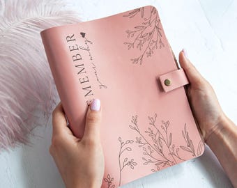 Custom Quote Journal Personalized Leather Notebook with Flower Inspirational Journal Remember Your Why Motivational Quote Gift for Women