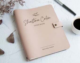 Vacation Home Guest Book • Leather Welcome Book • Forest Beach House Cabin GuestBook • Hotel Sign In Book • VRBO Airbnb Inn Visitors Book