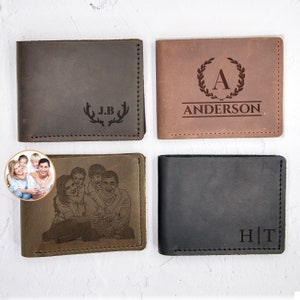 Regalo personalizado para papá: billetera de cuero grabada personalizada, regalos personalizados para él, regalo de aniversario para esposo, para hombres, billetera para hombres
