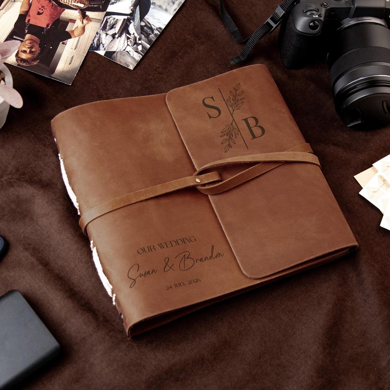 Wedding Photo Album Personalized Photo Album Leather Photo Album Rustic Wedding Gift for Couple Custom Photo Book Travel Album Memory Book image 13
