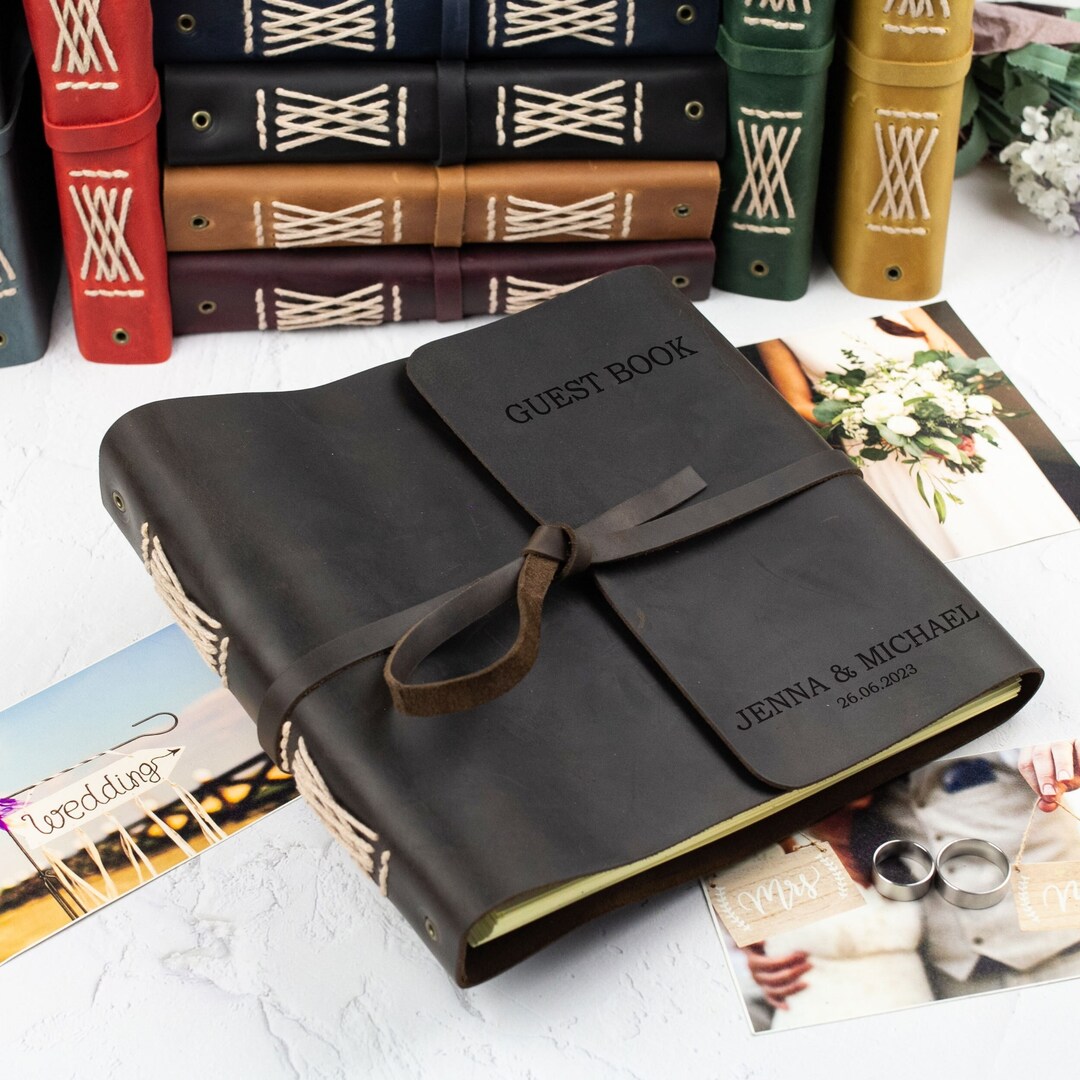 Personalized Wedding Guest Book, Leather Guest Book, Photo Guestbook
