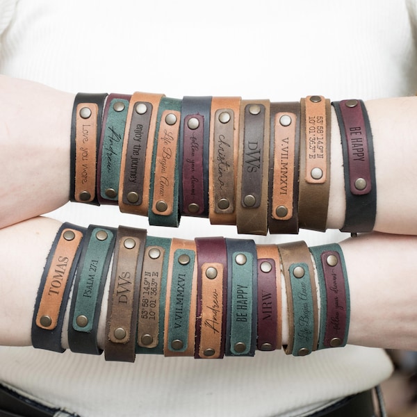 Personalisiertes Lederarmband, Benutzerdefiniertes Wort Armband für Männer Frauen, Erinnerungsarmband, Ledermanschettenarmband graviert, Geschenke für Freund