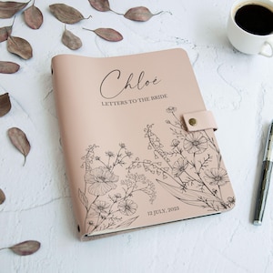 Cartas para a noiva, livro de visitas para chá de panela, querida noiva, diário de couro personalizado, presente para futura esposa para noiva, livro de visitas de flores silvestres