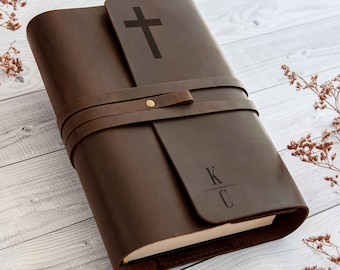 Personalized Leather Bible Cover, Engraved Leather Book Cover, Custom Size Bible Cover for Men, Leather Book Sleeve,Fathers Day Gift for Dad