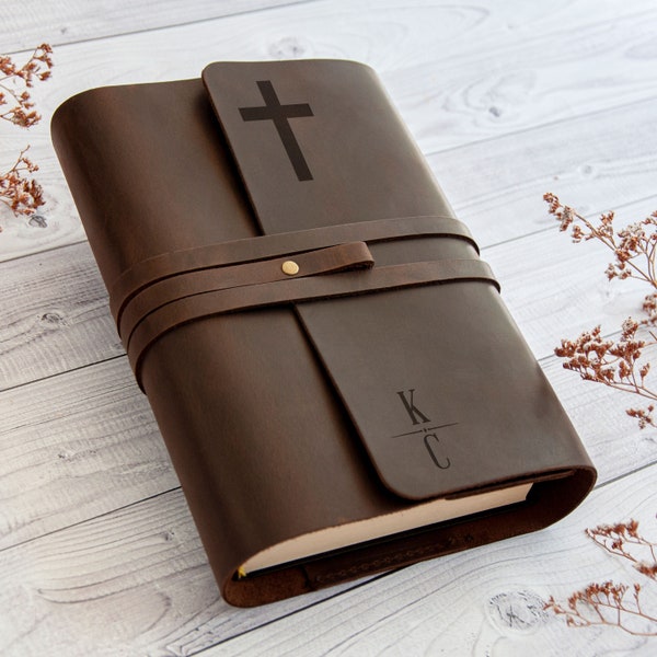 Personalized Leather Bible Cover, Engraved Leather Book Cover, Custom Size Bible Cover for Men, Leather Book Sleeve, Christmas Gift for Dad