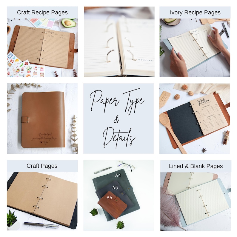 Personalized Recipe Book Leather CookBook Recipe Binder Family Heirloom Housewarming Bridal Shower Gift Wedding Gift for Couple Christmas image 9