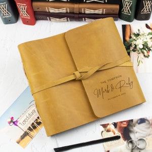 Wedding Guest Book, Leather Guest Book Personalized, Rustic Guest Book, Photo Guestbook, Leather Photo Album, Anniversary Gift for Couple
