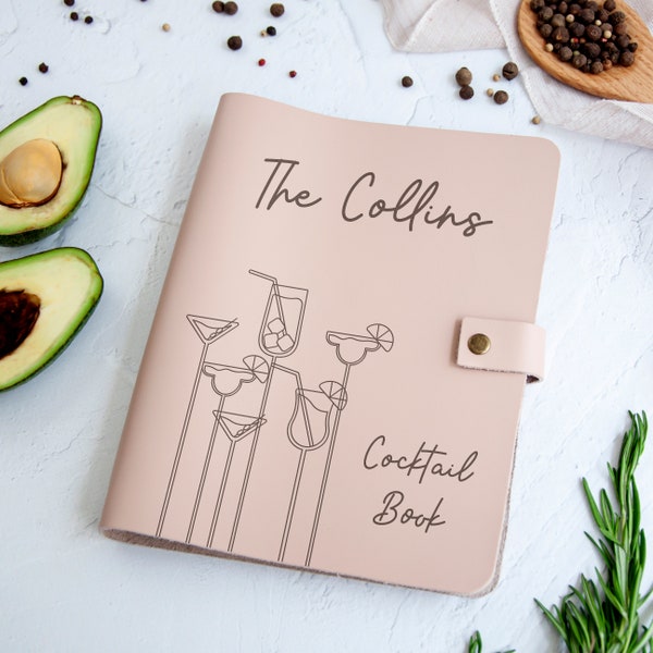 Custom Cocktail Recipe Book Binder, Bar Recipe Book, Leather Cocktail Binder, Drink Recipe Journal, Bar Gifts for Сouple, Husband, Boyfriend
