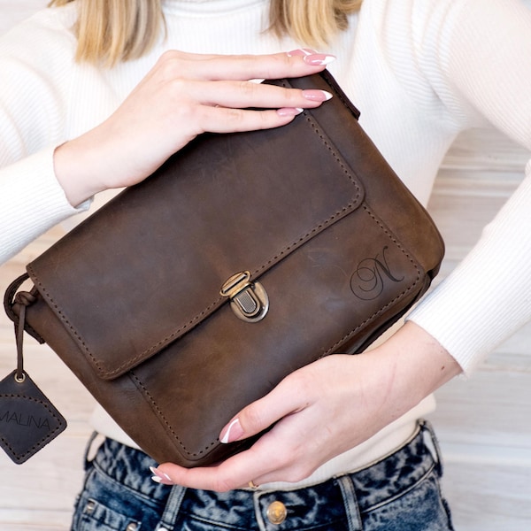 Bolso bandolera de cuero para mujer, minibolso bandolera de cuero personalizado, bolso de cuero para mujer, bolso de mano, regalo para el Día de la Madre para su mamá y esposa.