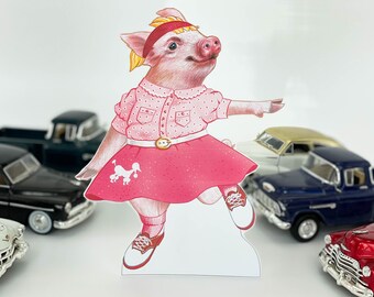 DANCING PIG Paper Doll Printable-Paper Dolls-Instant Download-DIY craft-Party Favors-Ballet Paper Doll-Vintage Toys-Homeschool-Farm Animal