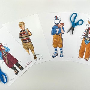 Boy Paper Doll-Printable Paper Dolls-Instant Download-DIY Paper Craft-Kids Printable-Football Cowboy Pirate Fashion