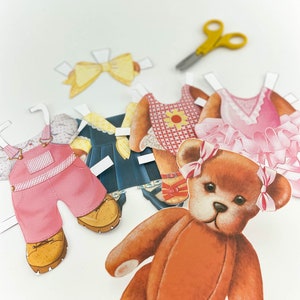 Bear Paper Doll Printable-Paper Dolls-Instant Download-DIY Craft-Paper Doll Dress up-Vintage Toys-Homeschool-Party Favor-Favorite Animals