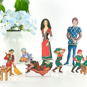 Biancaneve bambola di carta-sette nani-il principe azzurro-vestire bambola-pagine da colorare-fiaba-bambole di carta stampabili-progetto fai da te per bambini