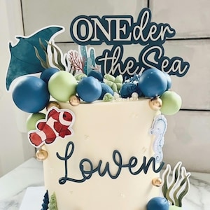 Décoration de gâteau acrylique Oneder the Sea, premier gâteau d'anniversaire, est une décoration de gâteau, décoration de gâteau sous le thème de la mer, fête sous la mer