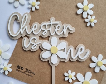 Acrylic daisy cake topper, personalised first birthday cake topper, is one cake topper, daisy theme cake topper, daisy cake decor