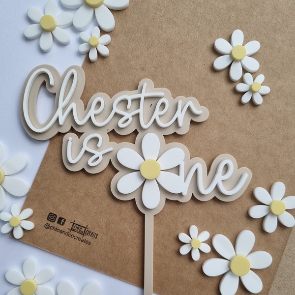 Acrylic daisy cake topper, personalised first birthday cake topper, is one cake topper, daisy theme cake topper, daisy cake decor