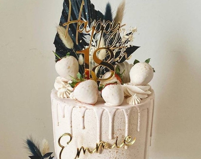 Acrylic Happy 18th Birthday Cake Topper and Name Cake Charm, Gold ...