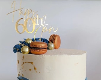 Acrylic Happy 60th Birthday cake topper, personalised 60th cake topper, 60th birthday cake decorations, acrylic cake toppers, gold mirror
