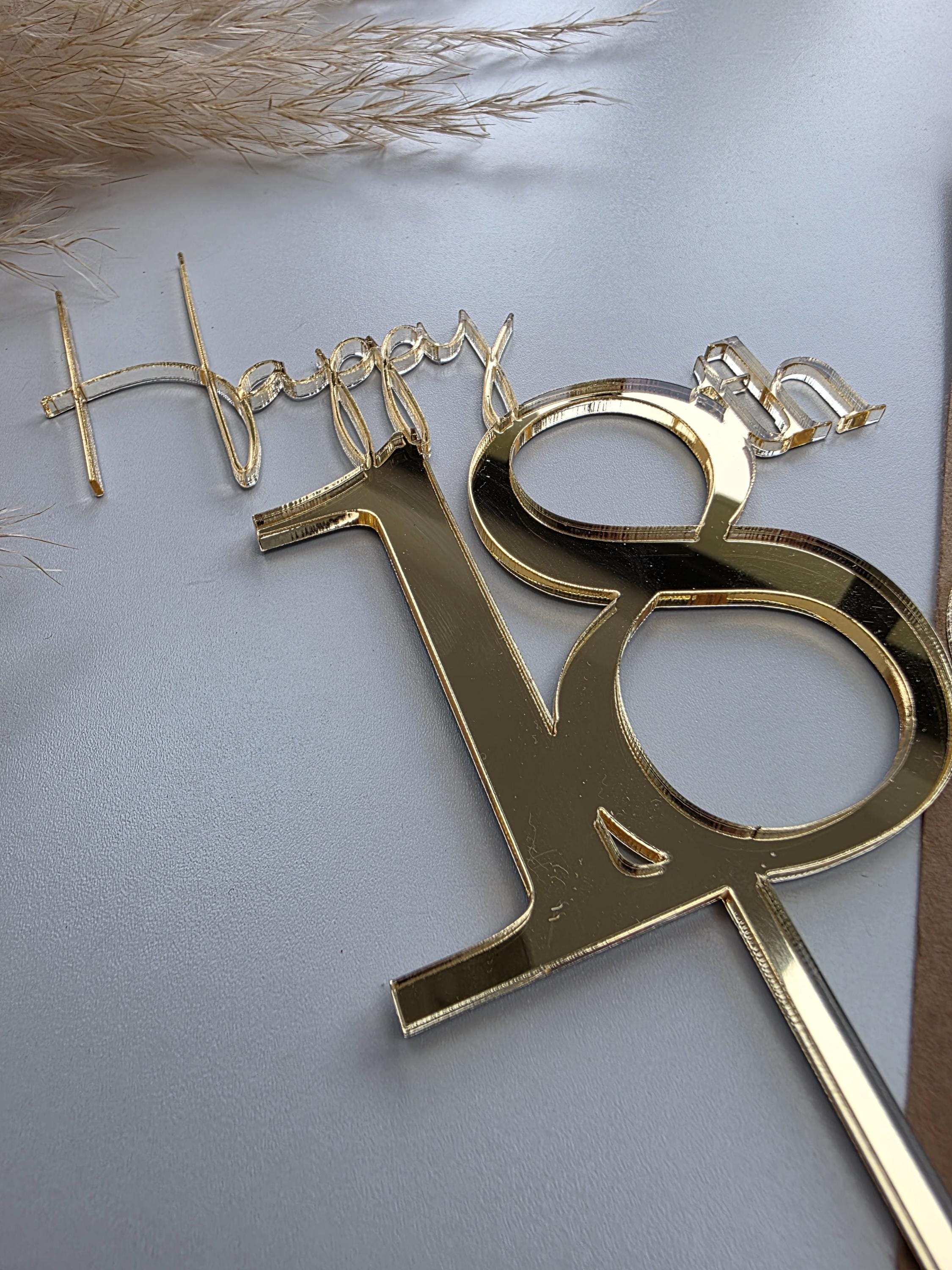 Acrylic Happy 18th Birthday Cake Topper and Name Cake Charm, Gold ...