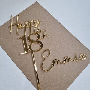 Acrylic Happy 18th Birthday Cake Topper and Name Cake Charm, Gold ...