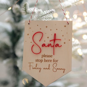 Personalised santa please stop here sign, personalised christmas decor, christmas traditions, Santa door hanger, Santa door sign