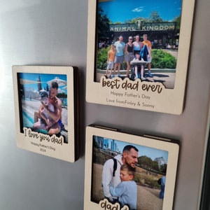 Personalised Father's Day Photo Magnet Frame, Engraved Wood Gift