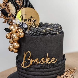 Acrylic Forty cake topper and name cake charm, 40th cake topper, 40th birthday cake decor, black and gold cake decor, acrylic cake topper