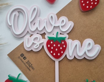 Acrylic strawberry cake topper, personalised first birthday cake topper, is one cake topper, Berry first birthday, strawberry birthday decor