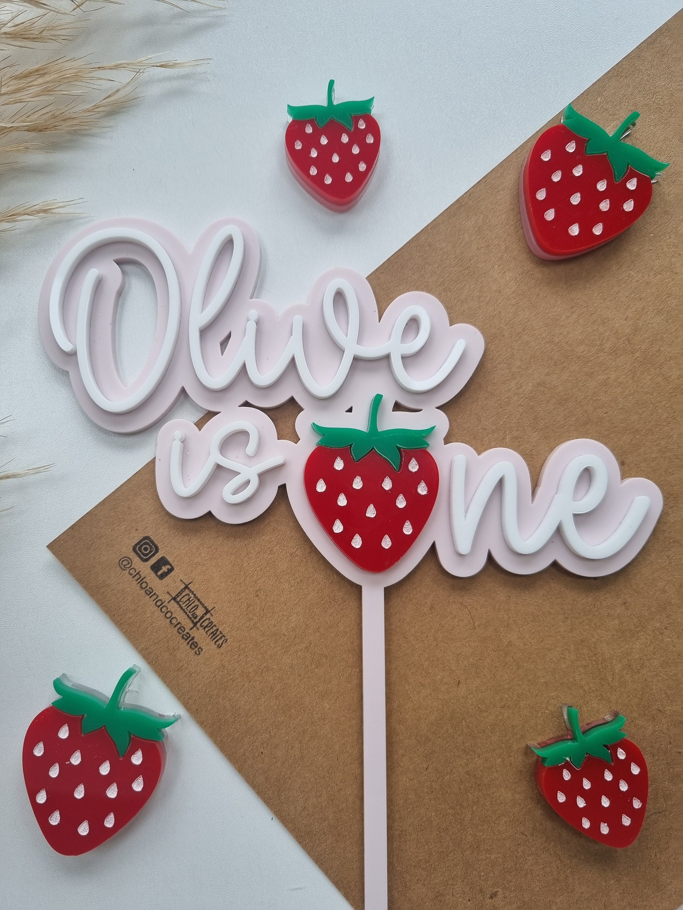 Acrylic Strawberry Cake Topper, Personalised First Birthday Cake