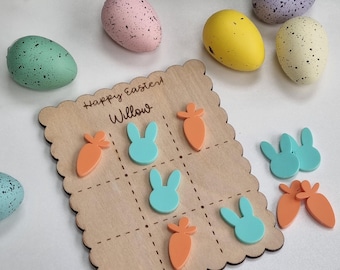 Personalised Easter tic tac toe game, kids easter gift, easter box filler, wooden easter gift