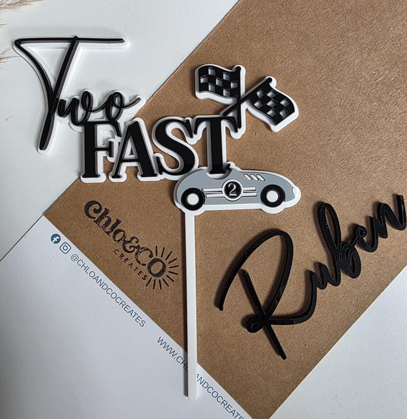 Acrylic Two Fast Cake Topper, Personalised Second Birthday Cake Topper ...