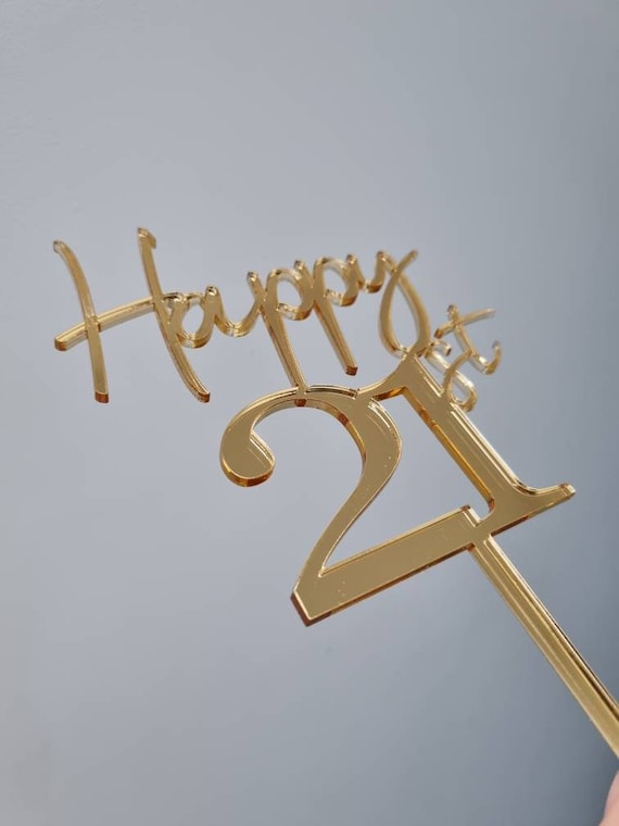 Number Cake Topper 21 Horn Cake Topper Birthday Creative Happy Cake Inserts Decoration Cake Birthday Acrylic Home DIY Acrylic Letters for Candy, Size