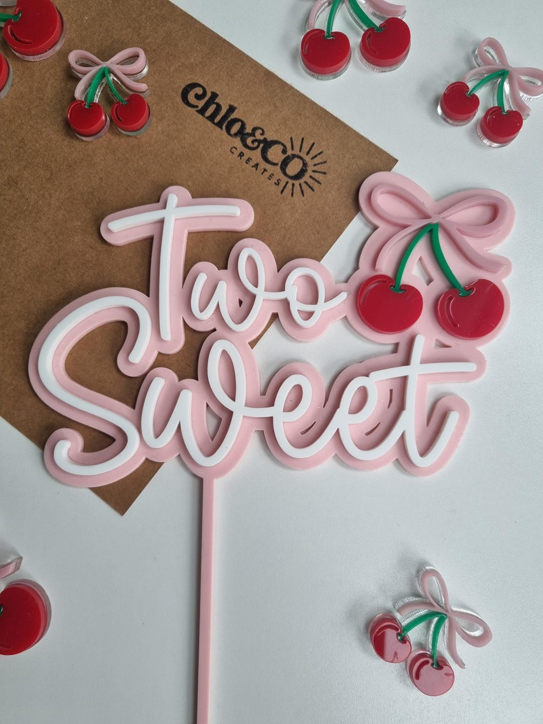 Acrylic Two Sweet Cherry Cake Topper, Personalised Second Birthday Cake ...