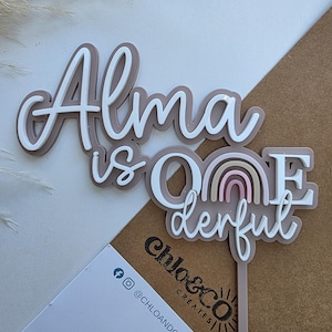 Acrylic rainbow cake topper, personalised first birthday cake topper, is onederful cake topper,  rainbow cake decor, boho rainbow topper