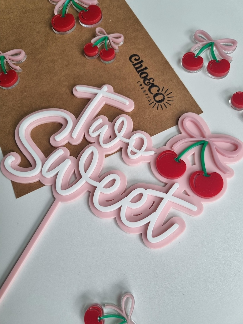 Acrylic Two Sweet Cherry Cake Topper, Personalised Second Birthday Cake ...