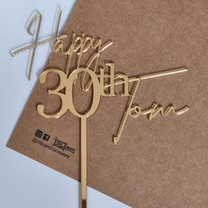 Acrylic Happy 30th Birthday cake topper, personalised 30th cake topper, 30th birthday cake decorations, acrylic cake toppers, gold mirror