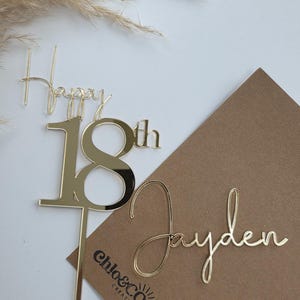 Acrylic Happy 18th Birthday cake topper and name cake charm, gold mirror cake topper, 18th birthday cake decorations, acrylic cake toppers