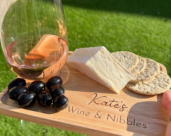 Personalised wine and nibbles board, cheese and wine board, christmas snack board, wine and glass holder, charcuterie and cheese board