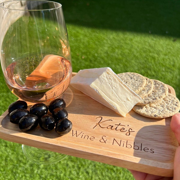 Personalised wine and nibbles board, cheese and wine board, christmas snack board, wine and glass holder, charcuterie and cheese board