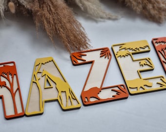 Personalised Wooden Safari Animal Name Sign: Jungle Nursery Decor
