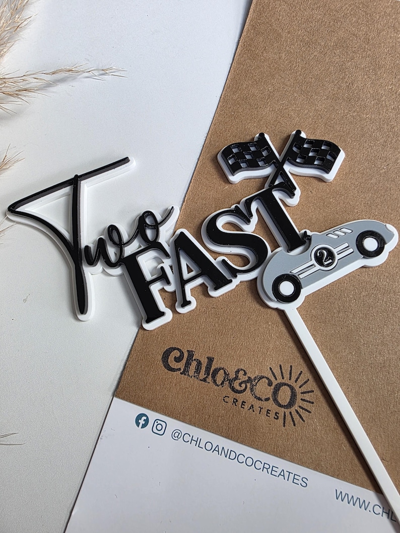 Acrylic Two Fast Cake Topper, Personalised Second Birthday Cake Topper ...
