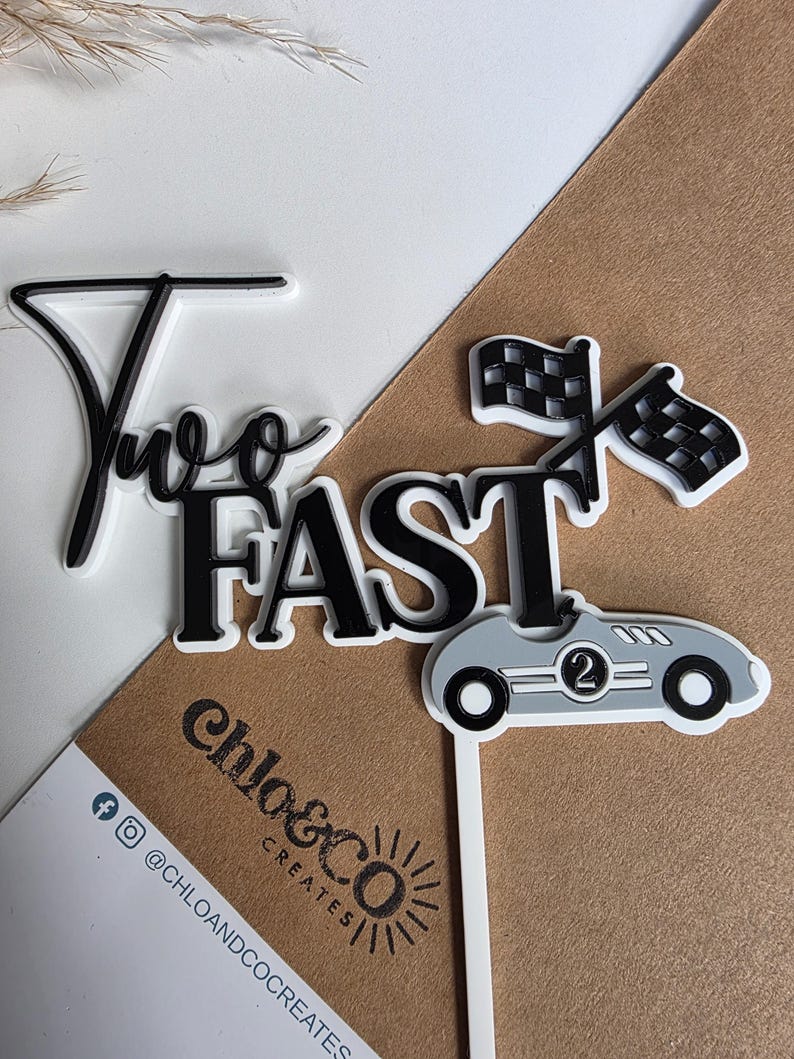 Acrylic Two Fast Cake Topper, Personalised Second Birthday Cake Topper ...